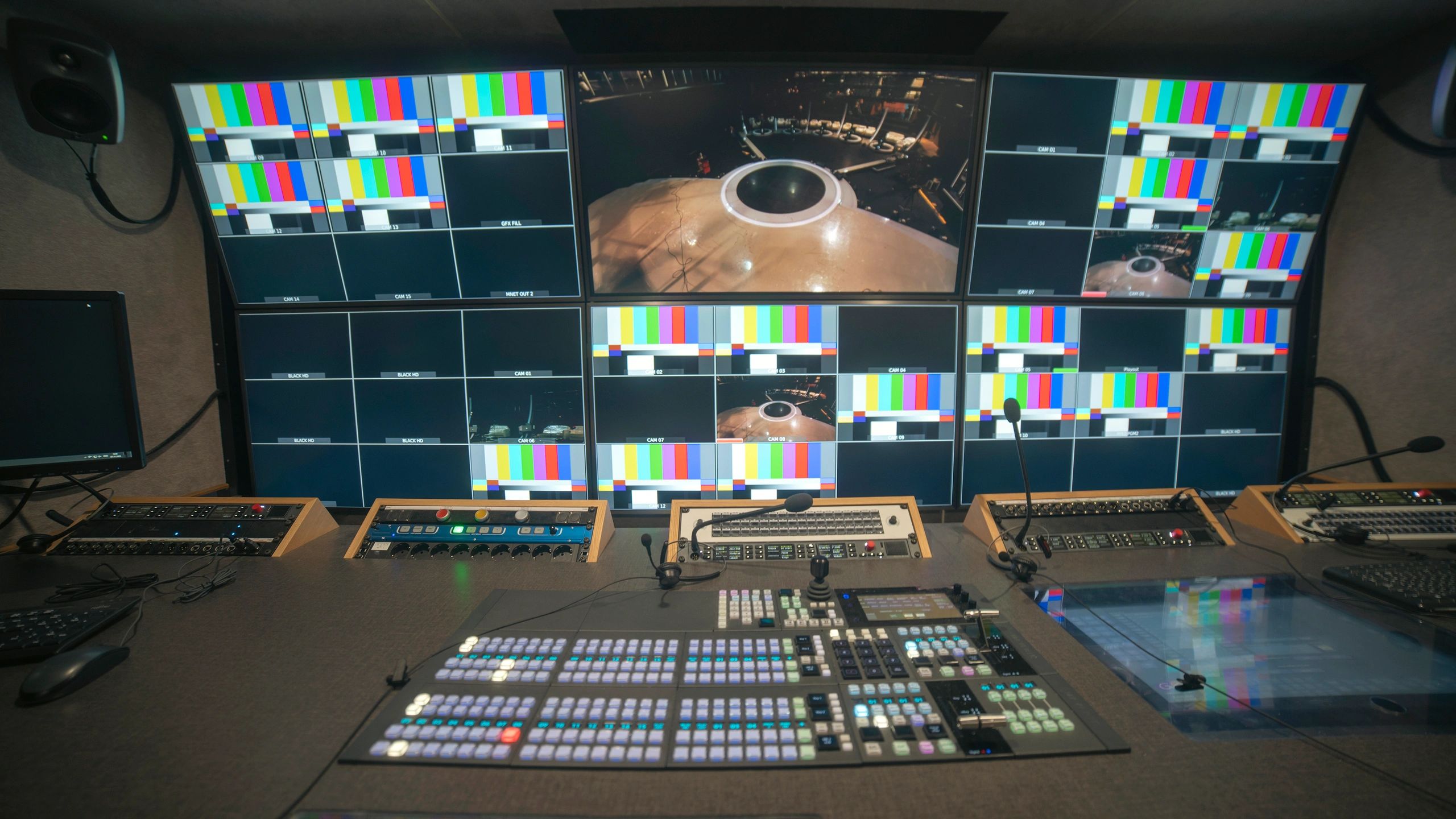 Professional control room with audio and video equipment